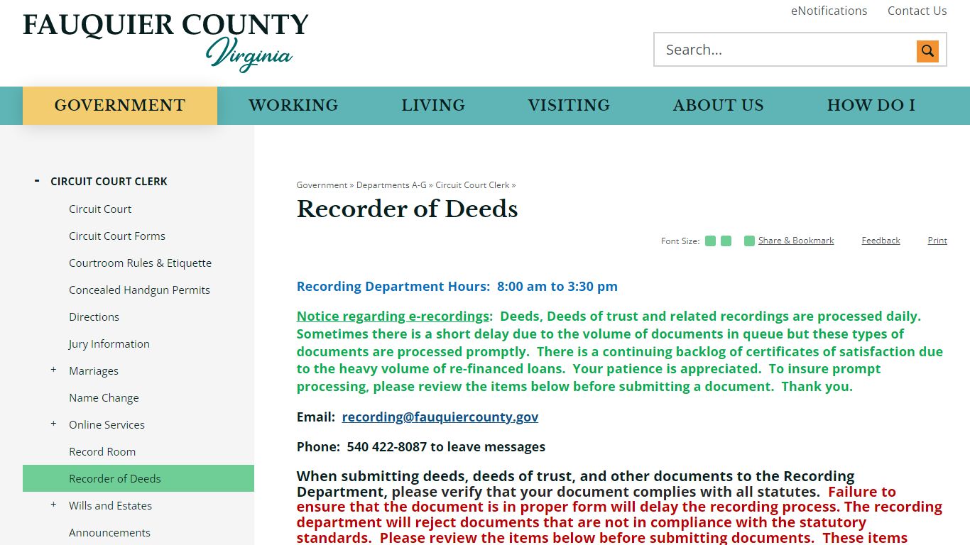 Recorder of Deeds | Fauquier County, VA